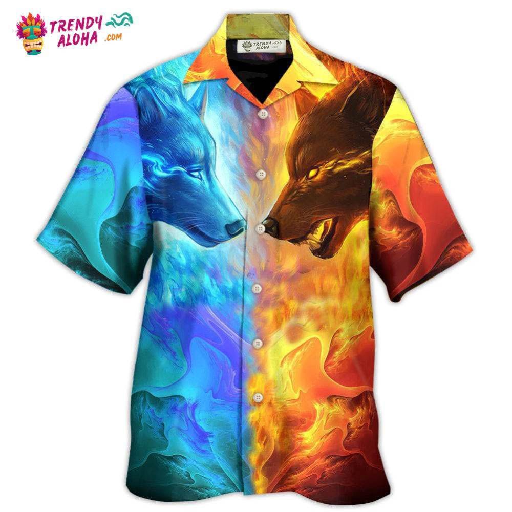 Wolf Couple And Fire Art Hawaiian Shirt – Trendy Aloha Wolf Couple And Fire Art Hawaiian Shirt – Trendy Aloha