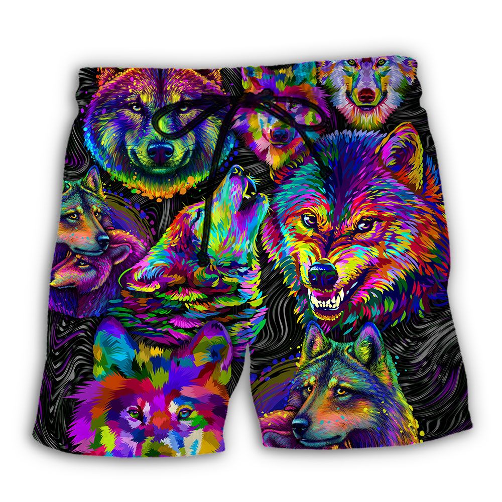 Wolf Neon Colorful Art Trendy Aloha Hawaiian Beach Shorts Wolf Neon Colorful Art Trendy Aloha Hawaiian Beach Shorts