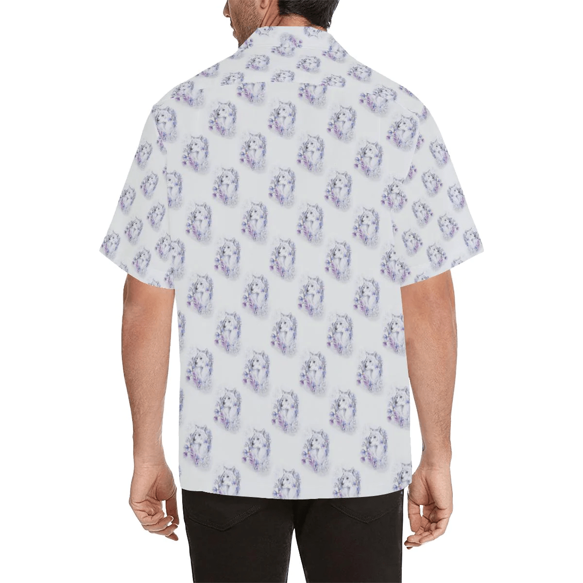 Wolf With Flower Print Design Trendy Hawaiian Shirt, Unisex Print Aloha Short Sleeve Casual Shirt Summer Gifts