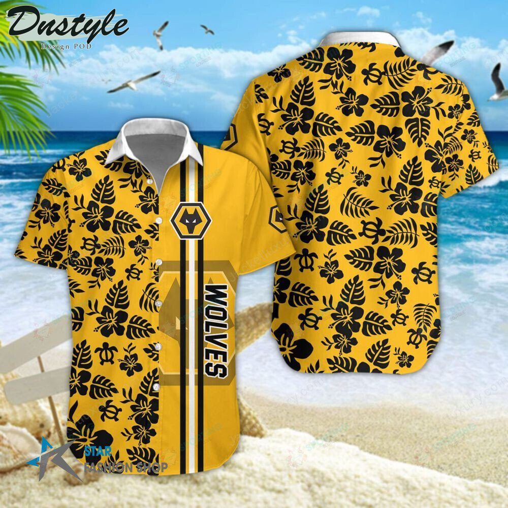 Wolverhampton Wanderers Fc Black Flower Hawaiian Shirt