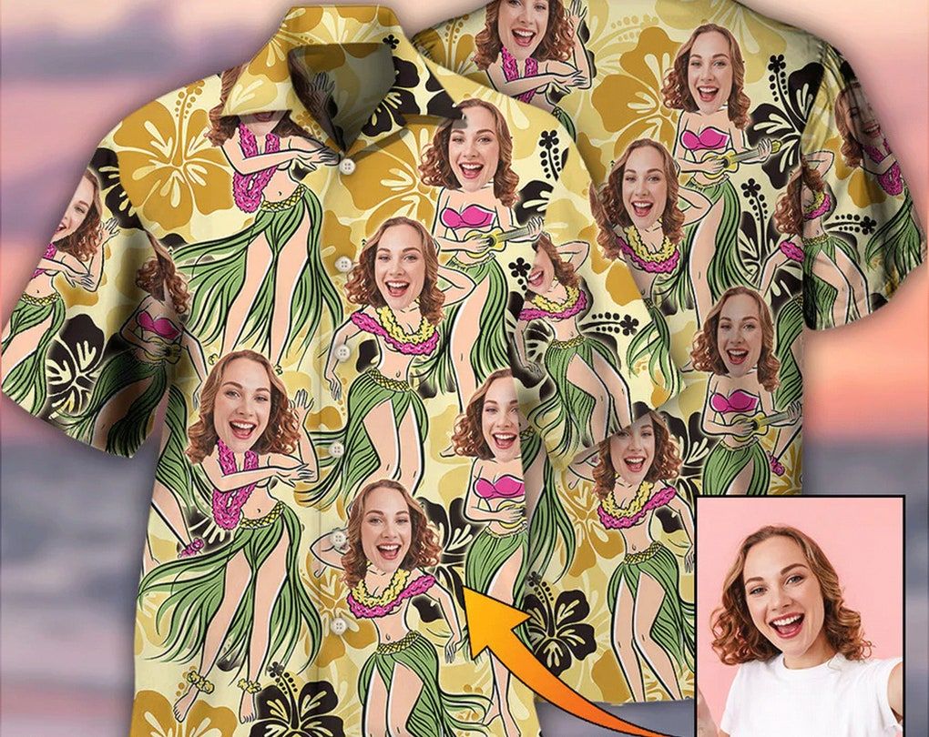 Woman Face Custom Photo Aloha Tropical – Trendy Hawaiian Shirt, Tropical Beach Shirt Button Down Shirt, Gift For Family, Hawaii Shirt Party Summer.