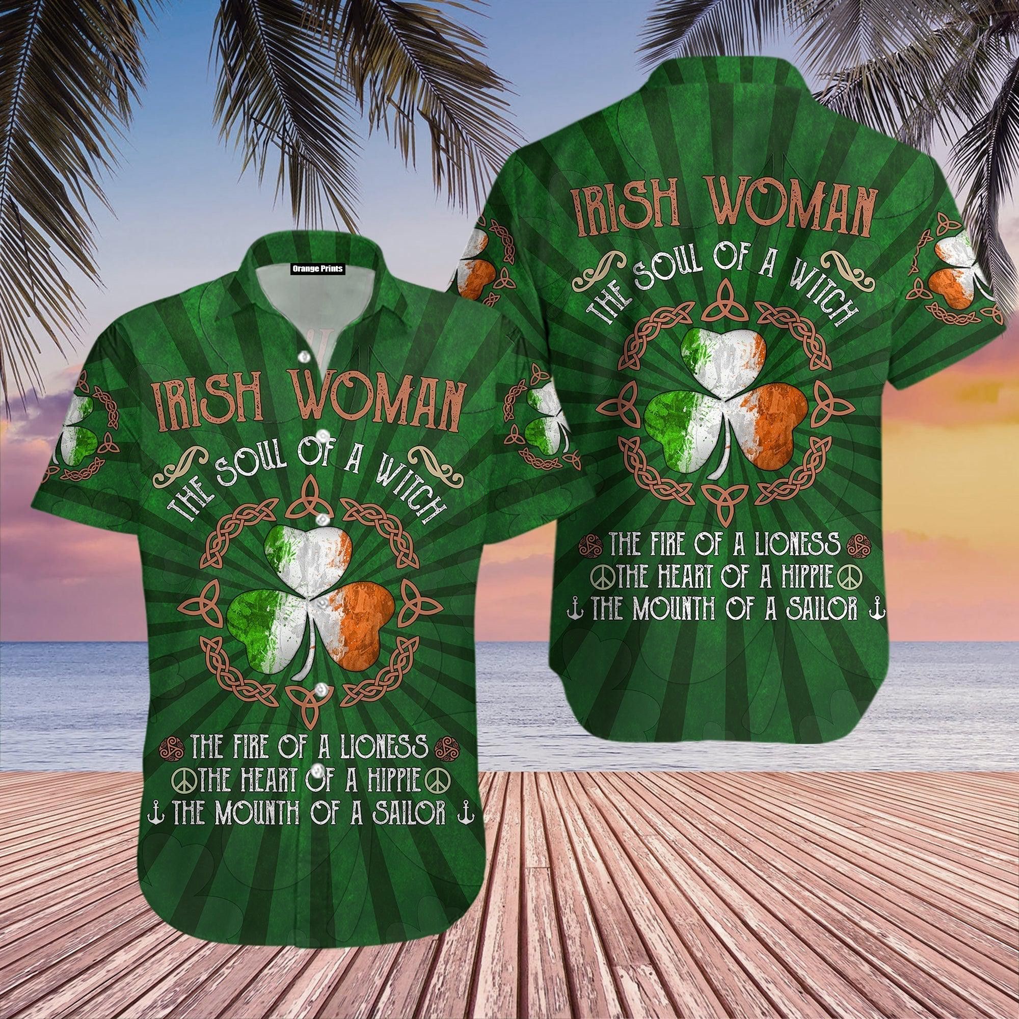 Woman The Soul Of A Witch Irish St Patricks Day Trendy Hawaiian Shirt For