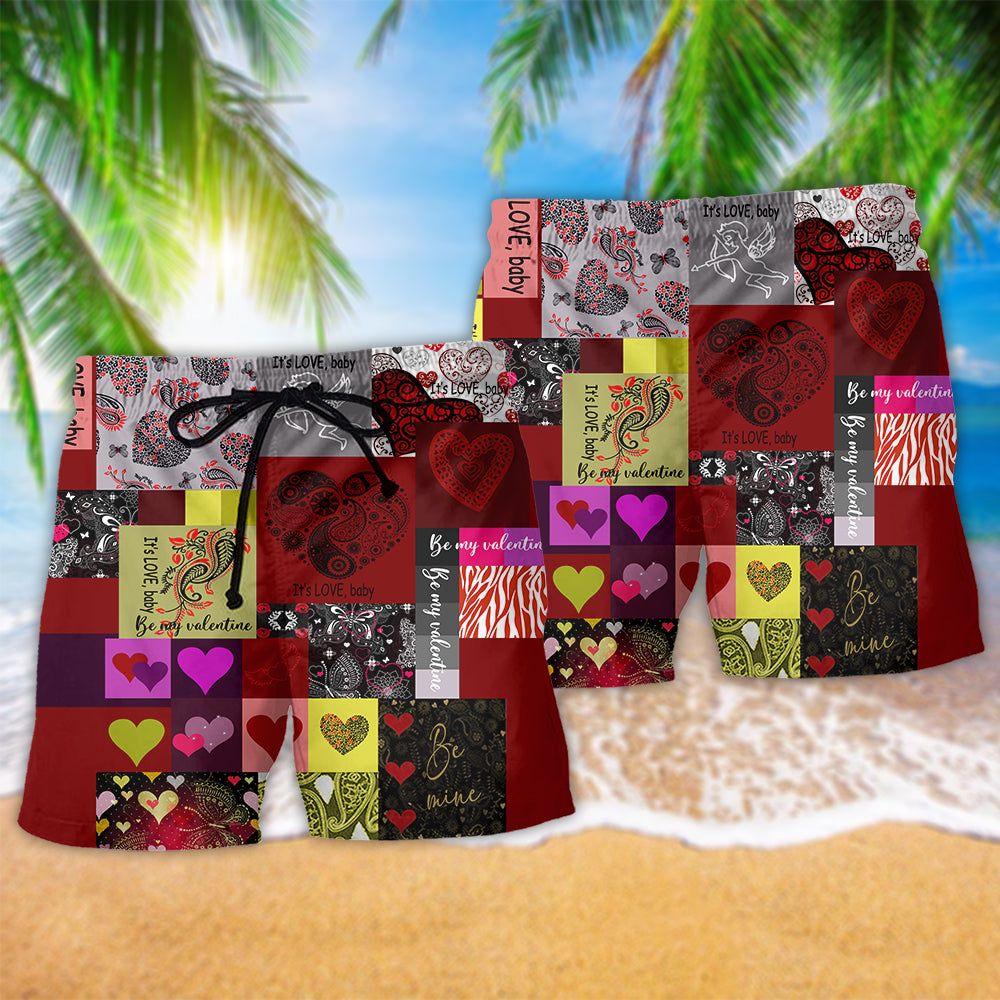 Women’s Day, Valentine Gift Beautiful Heart Paisley Red Trendy Aloha Hawaiian Beach Shorts