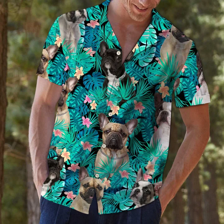 Wonderful French Bulldog Tropical Jungle Design Trendy Hawaiian Shirt Wonderful French Bulldog Tropical Jungle Design Trendy Hawaiian Shirt