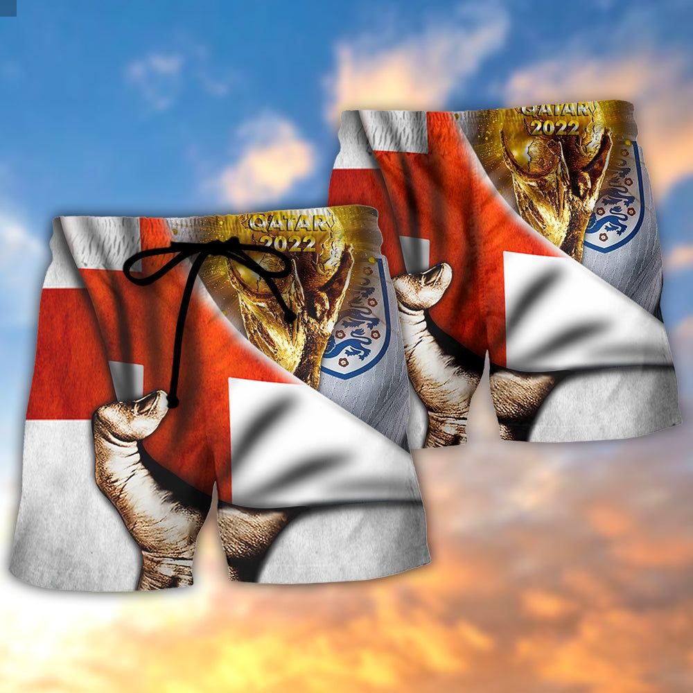 World Cup Qatar 2022 England Will Be The Champion Flag Vintage Trendy Aloha Hawaiian Beach Shorts