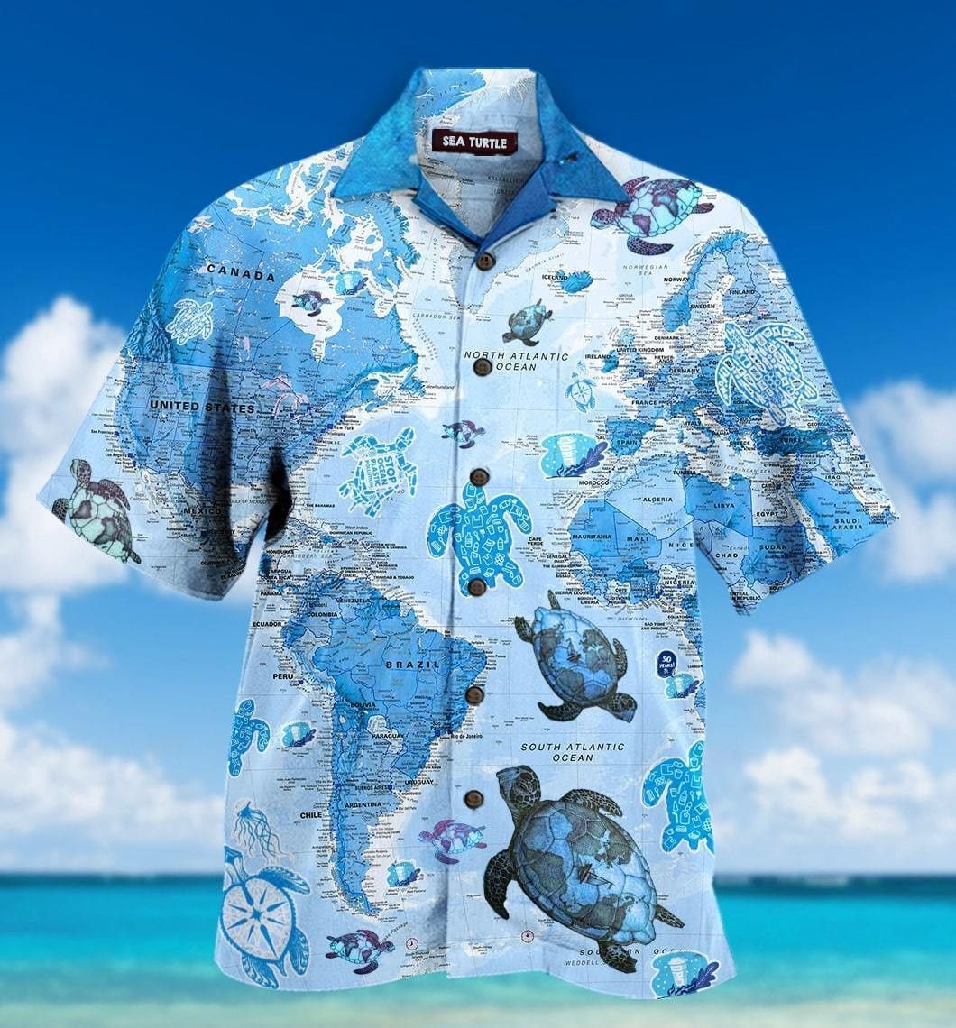 World Map Sea Turtles Trendy Hawaiian Shirt