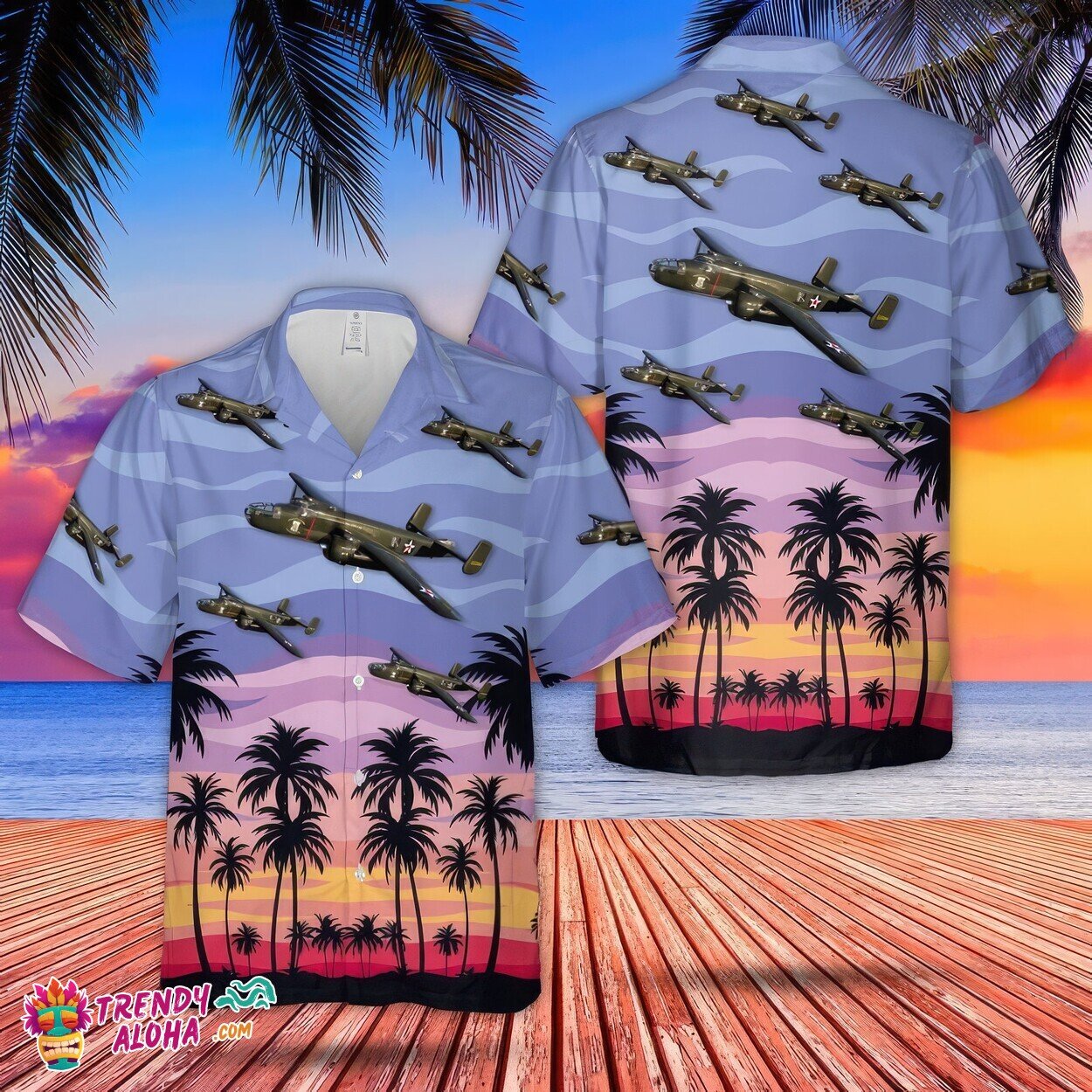 World War Mitchell Aircraft Patriotic 3D Print Aloha Beach Shirt