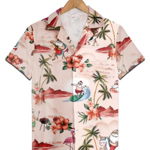 Christmas Hawaiian Shirts For Men And Women, Santa Beach Christmas Pattern Hawaiian Shirt Button Down Shirt Short Sleeve