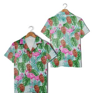 Custom Face Trendy Aloha Hawaiian Shirt Pink Flamingo Vacation Party Gift For Boyfriend