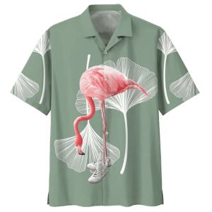 Tropical Flamingo Ornamental Trendy Hawaiian Shirt, Flamingo Shirts Mens