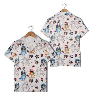 Bluey Funny Hawaiian Shirt Bluey 4Th Of July Button Shirt Summer Gift For Men And Women