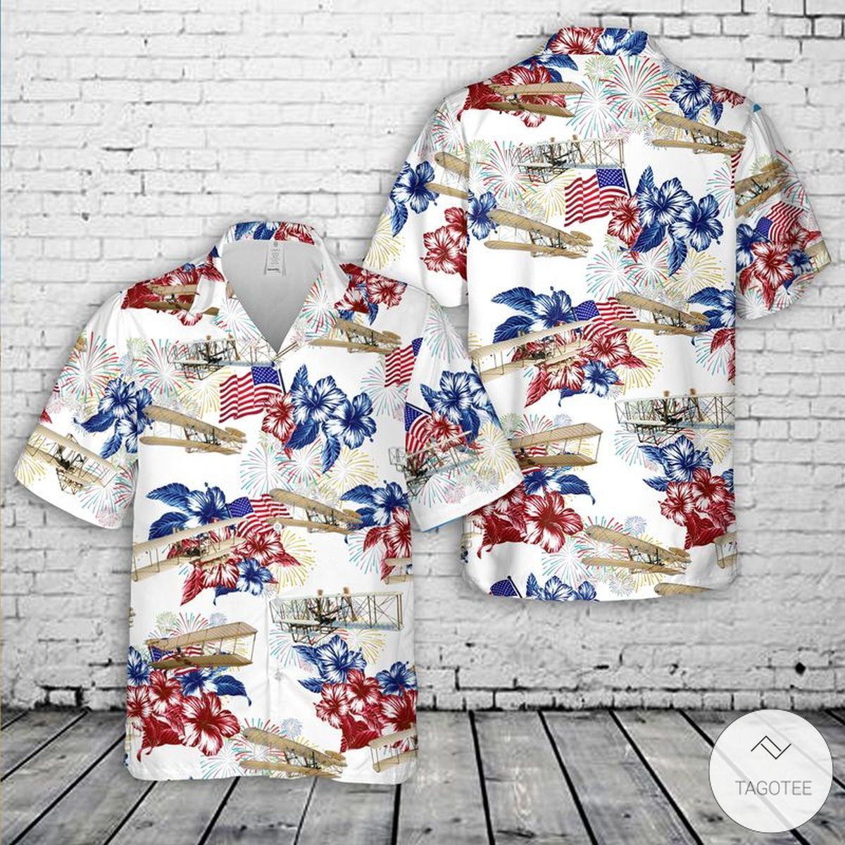 Wright Flyer Celebration 4tof July Patriotic Hawaiian Shirt
