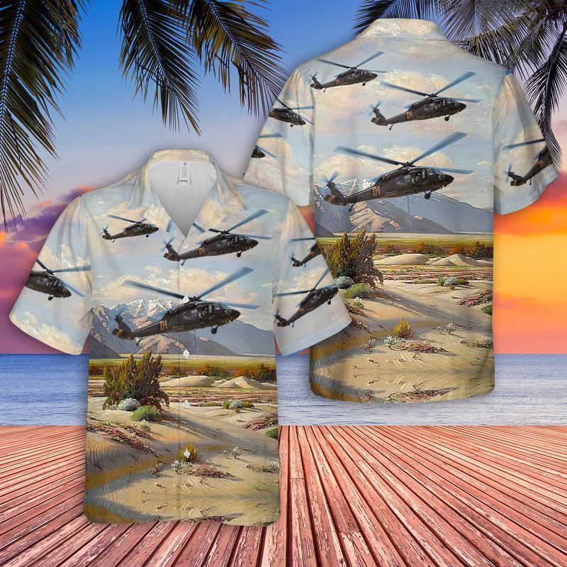 Wyoming Army National Guard Uh-60 Black Hawk Helicopter Trendy Hawaiian Shirt