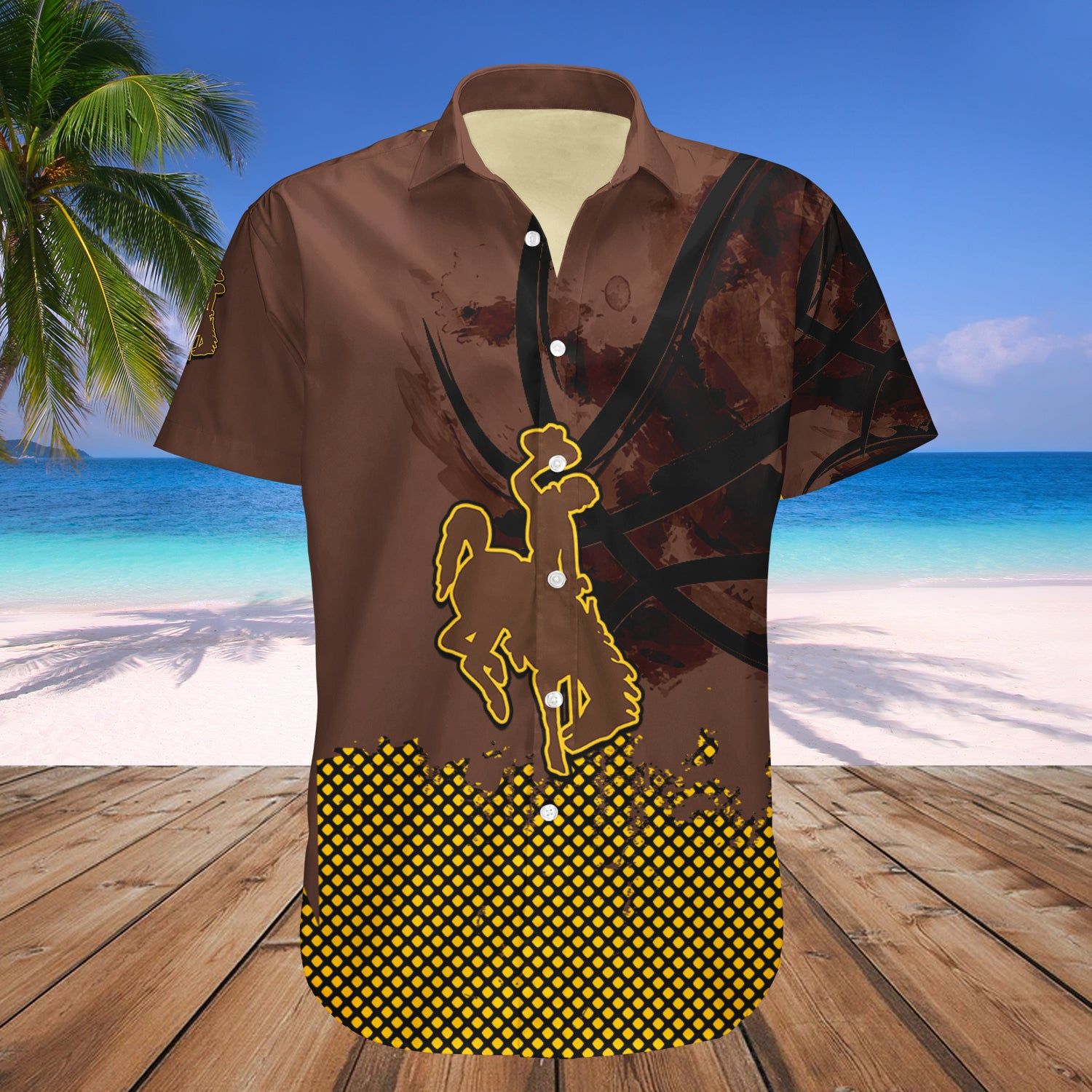 Wyoming Cowboys Hawaii Shirt Set Basketball Net Grunge Pattern – NCAA
