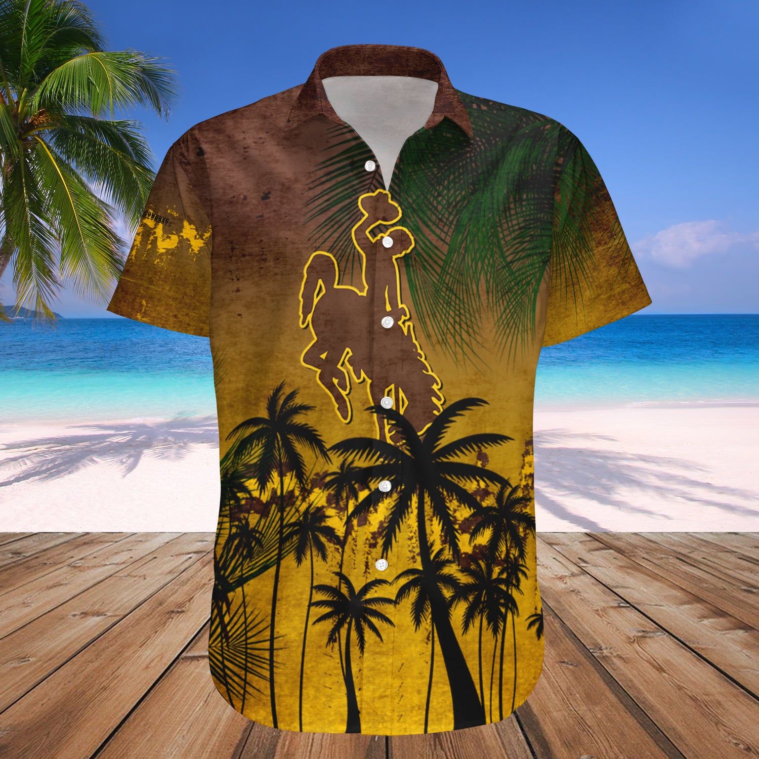 Wyoming Cowboys Hawaii Shirt Set Coconut Tree Tropical Grunge – NCAA