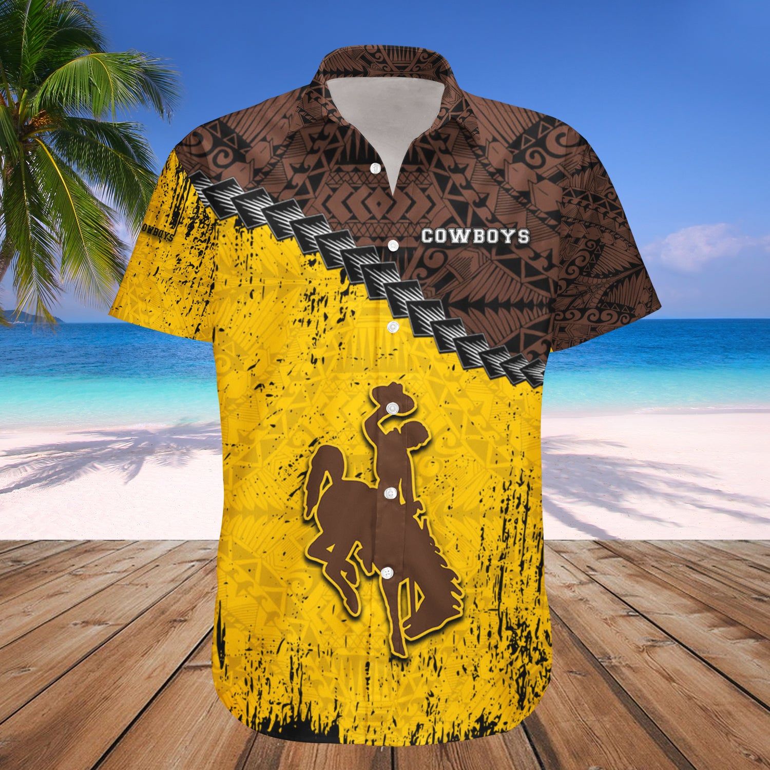 Wyoming Cowboys Hawaii Shirt Set Grunge Polynesian Tattoo – NCAA