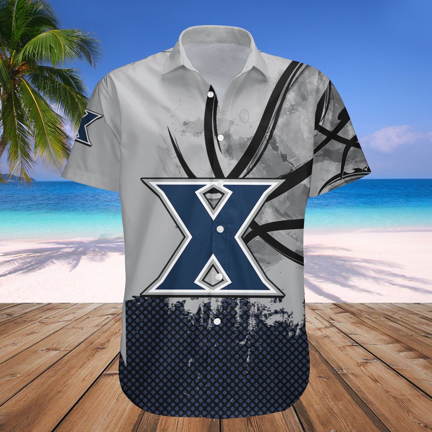 Xavier Musketeers Hawaii Shirt Set Basketball Net Grunge Pattern – NCAA