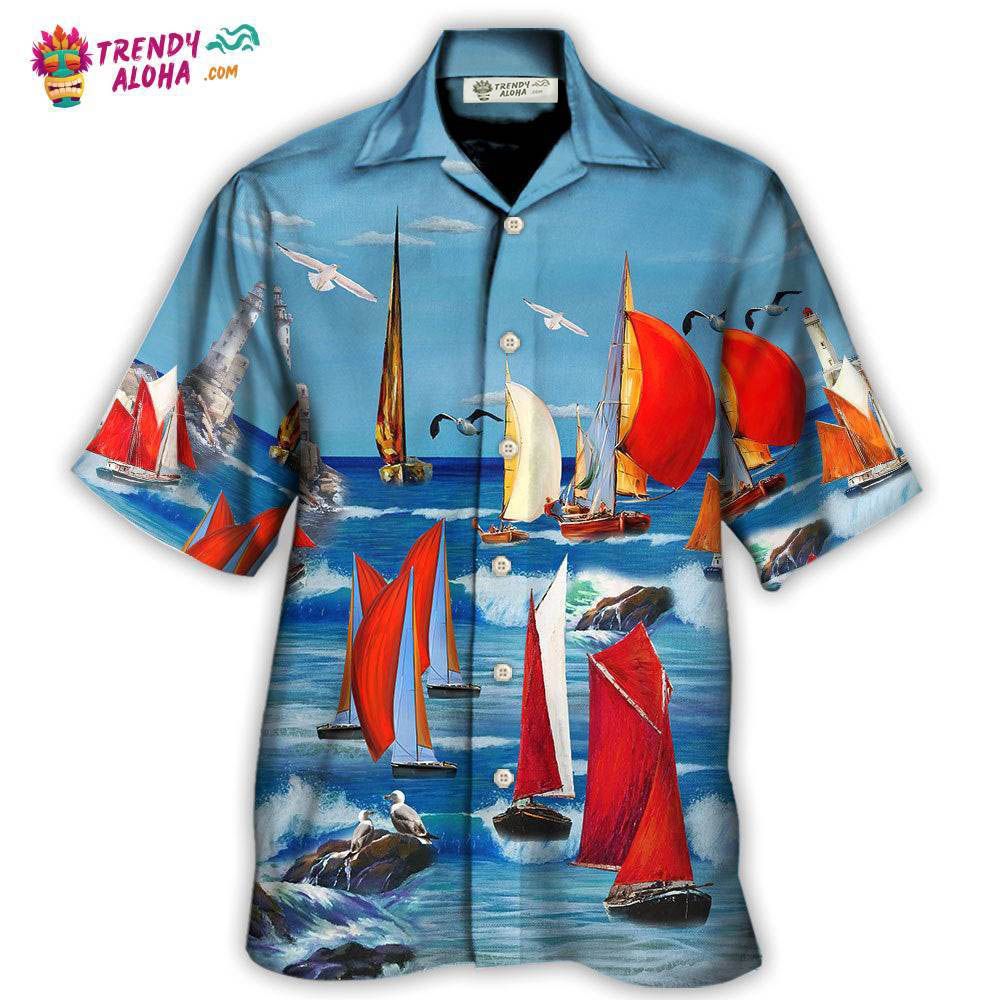 Yacht Colorful Cutter Blue Sky Hawaiian Shirt – Trendy Aloha