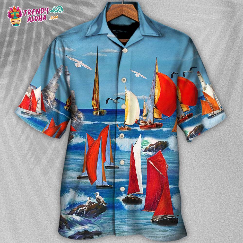 Yacht Colorful Cutter Blue Sky Hawaiian Shirt – Trendy Aloha
