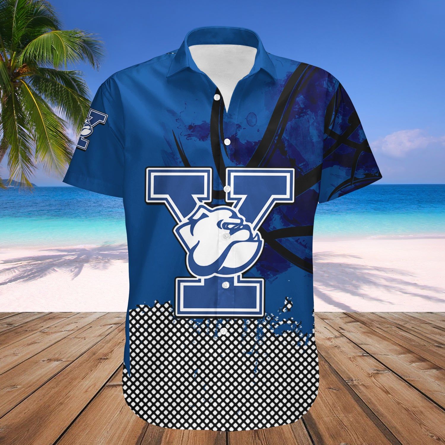 Yale Bulldogs Hawaii Shirt Set Basketball Net Grunge Pattern – NCAA