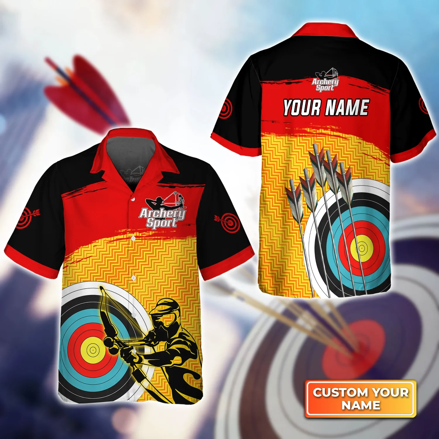 Yellow Archery Target Sign Personalized Name 3D Trendy Hawaiian Shirt Gift For Archer