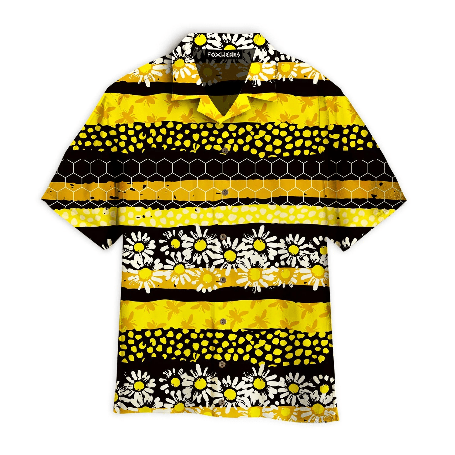 Yellow Bee Stripes Daisy Floral Pattern Trendy Hawaiian Shirt Yellow Bee Stripes Daisy Floral Pattern Trendy Hawaiian Shirt