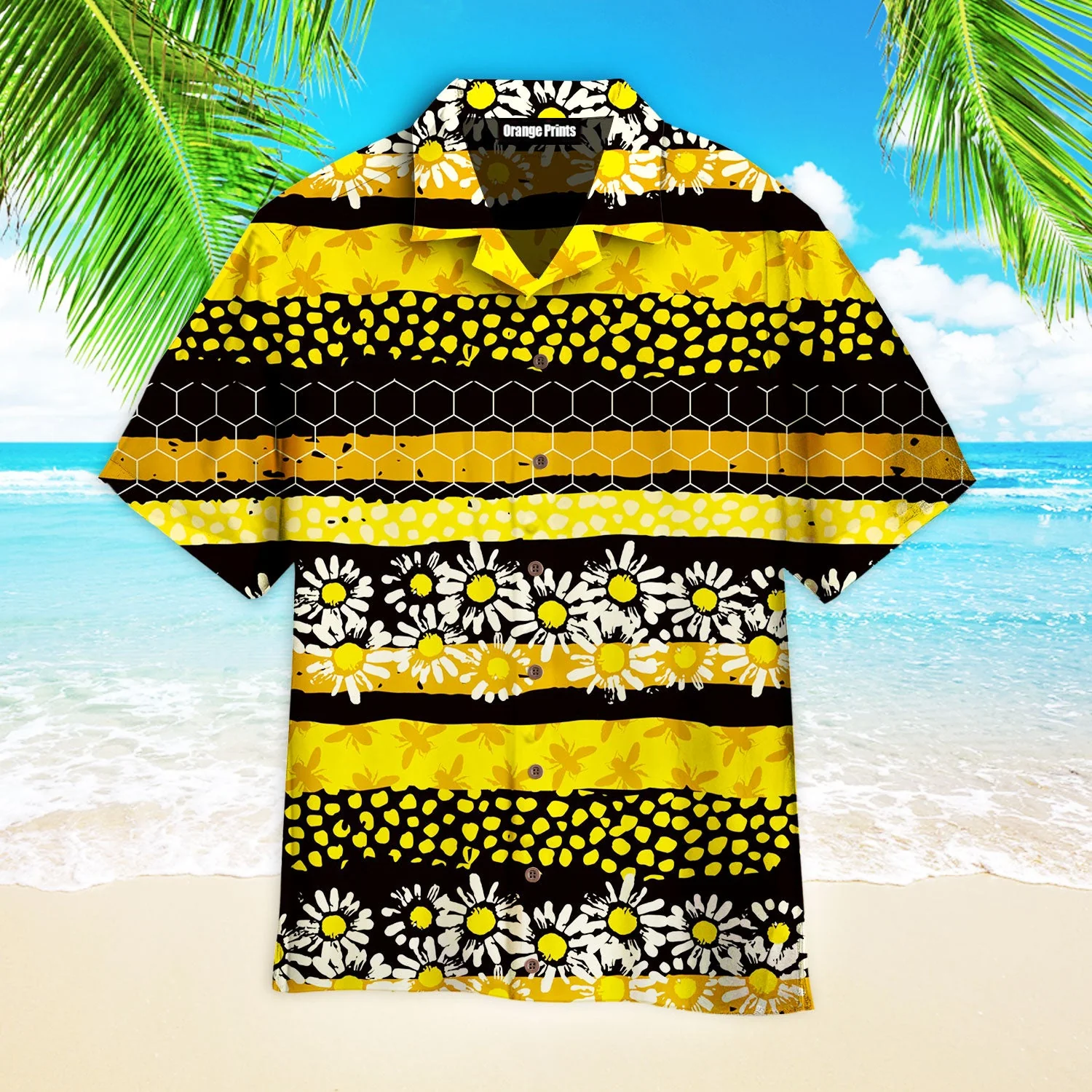 Yellow Bee Stripes Daisy Floral Pattern Trendy Hawaiian Shirt