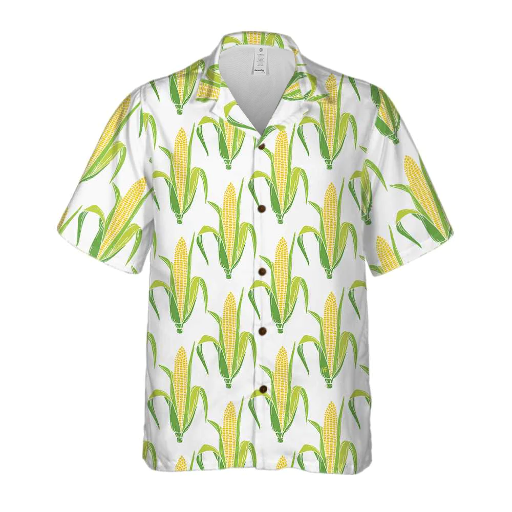 Yellow Corncobs With Green Leaves All Over Printed 3D Hawaiian Shirt