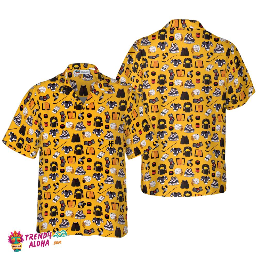 Yellow Ice Hockey Gear Hawaiian Shirt Yellow Ice Hockey Gear Hawaiian Shirt
