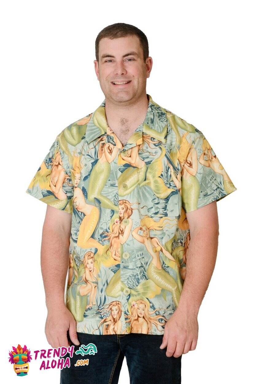 Yellow Mermaid Retro Pattern Classic Hawaiian Shirt for Collectors