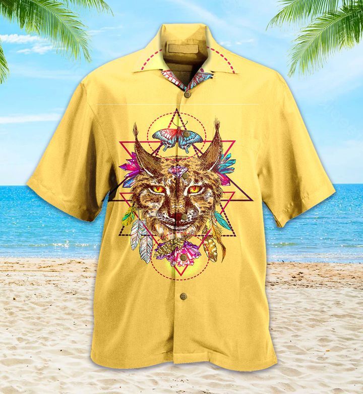Yellow Native Fox and Butterfly Hawaiian Shirt Ideal Summer Gifts
