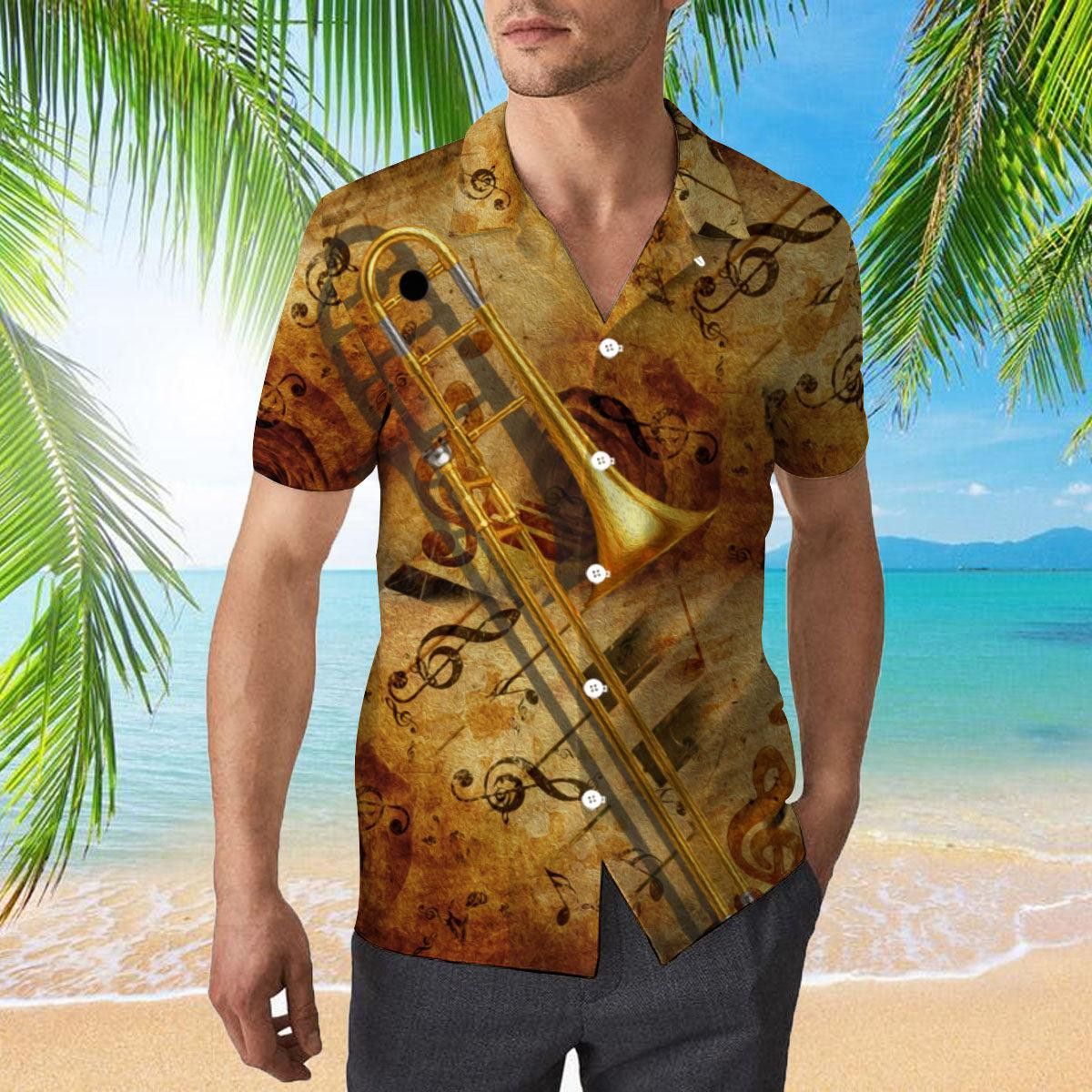 Yellow Trombone Music Trendy Hawaiian Shirt