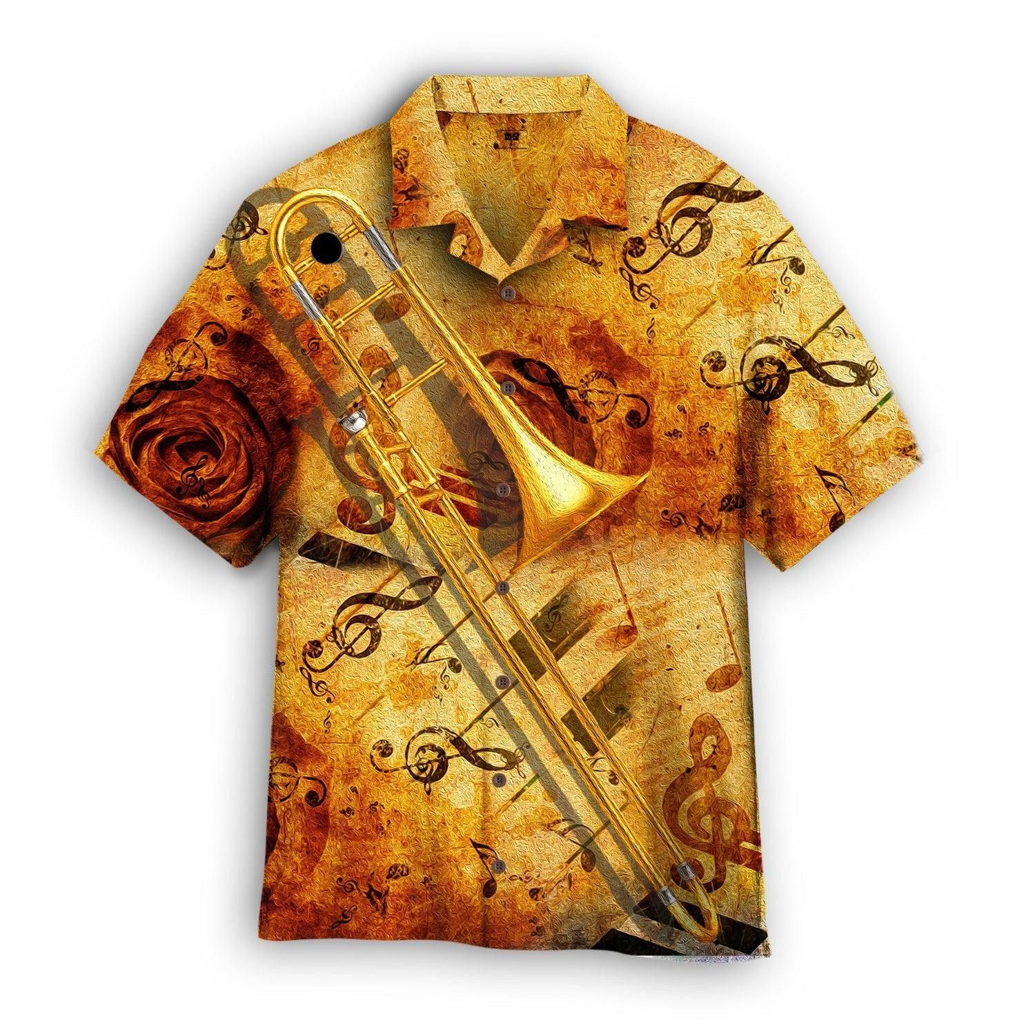 Yellow Trombone Music Trendy Hawaiian Shirt Yellow Trombone Music Trendy Hawaiian Shirt
