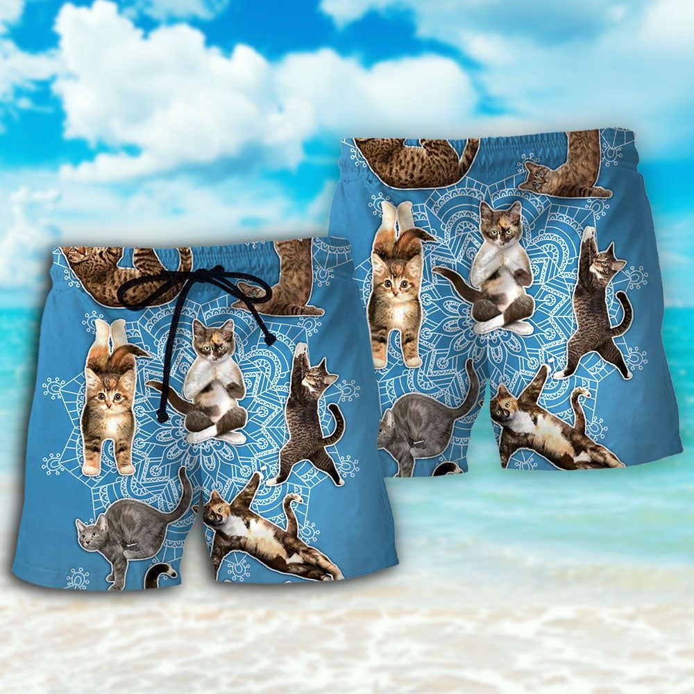 Yoga Cat Lover Mandala Trendy Aloha Hawaiian Beach Shorts
