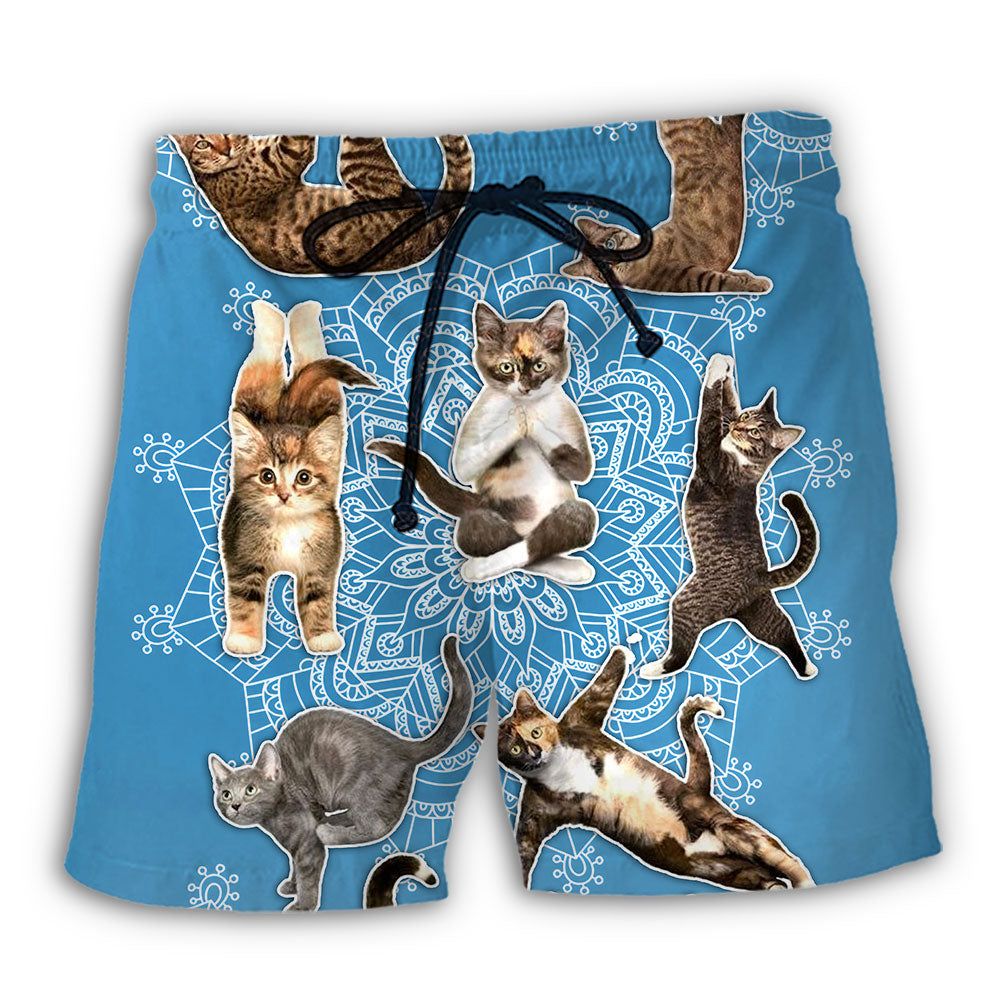 Yoga Cat Lover Mandala Trendy Aloha Hawaiian Beach Shorts