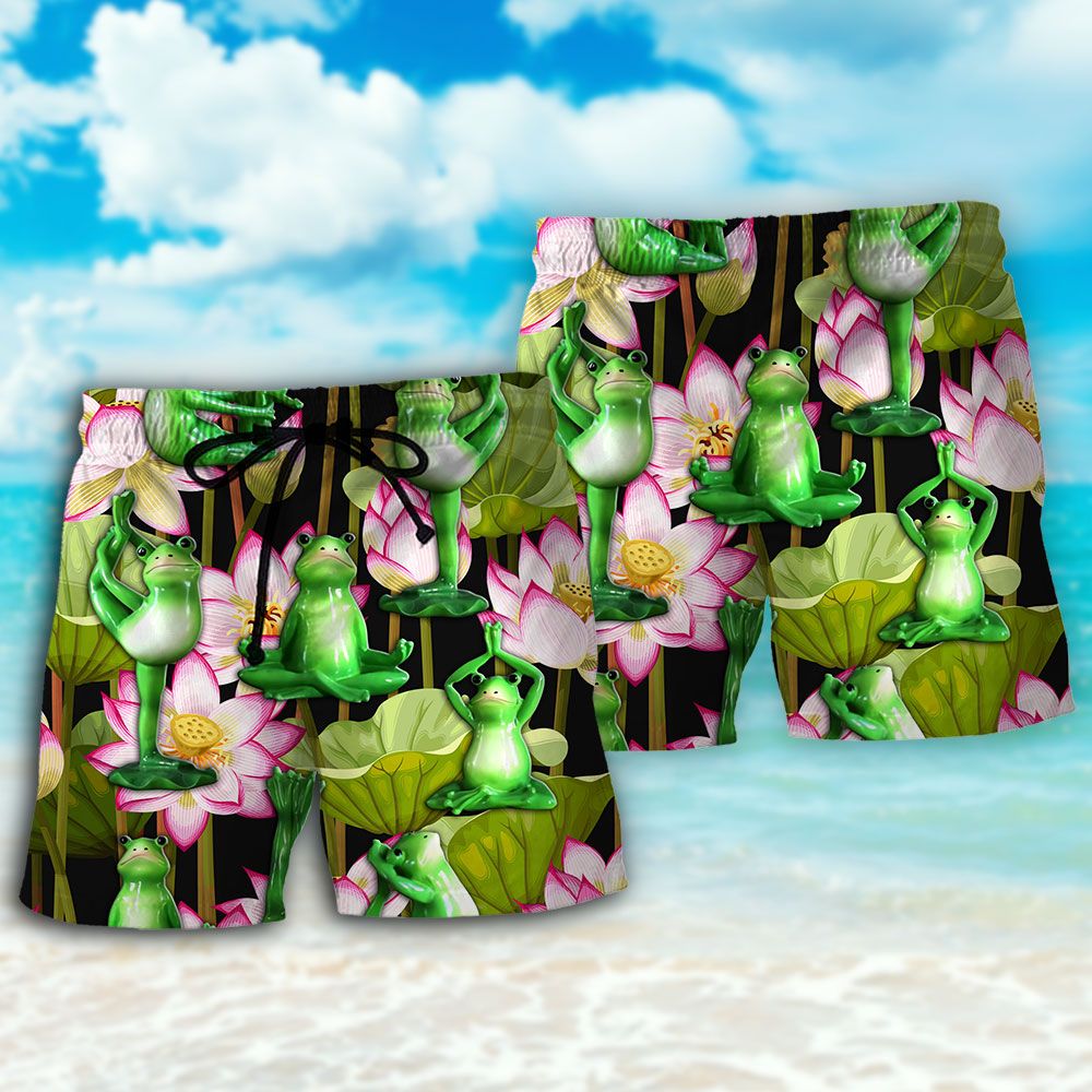 Yoga Frog And Lotus Tropical Trendy Aloha Hawaiian Beach Shorts