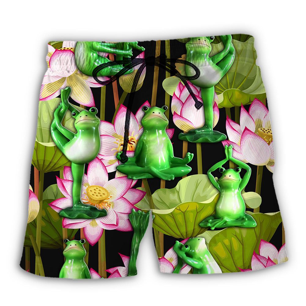 Yoga Frog And Lotus Tropical Trendy Aloha Hawaiian Beach Shorts Yoga Frog And Lotus Tropical Trendy Aloha Hawaiian Beach Shorts