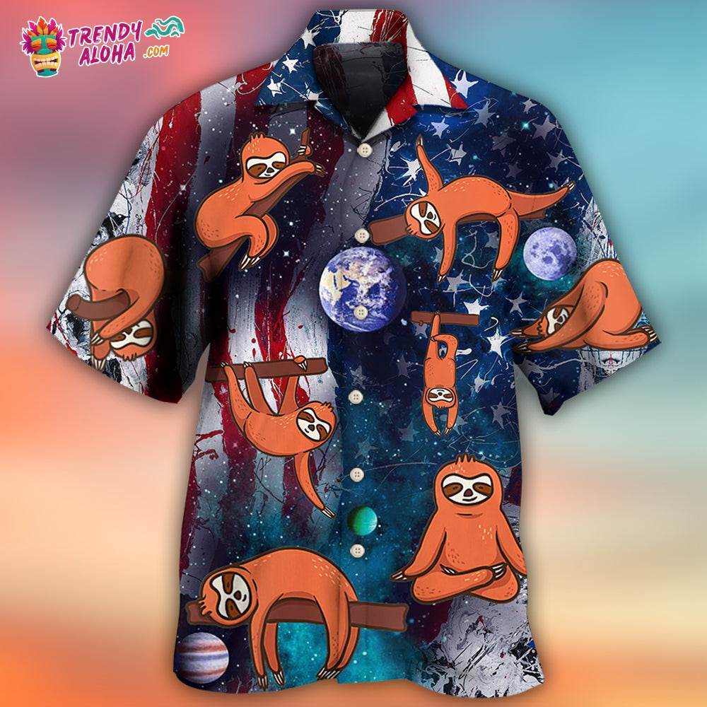 Yoga Independence Day Sloth Cute Hawaiian Shirt – Trendy Aloha