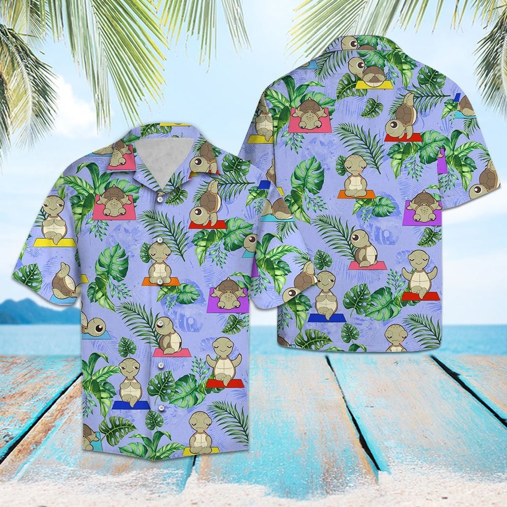 Yoga Themed Turtle Hawaiian Shirt for Enthusiasts