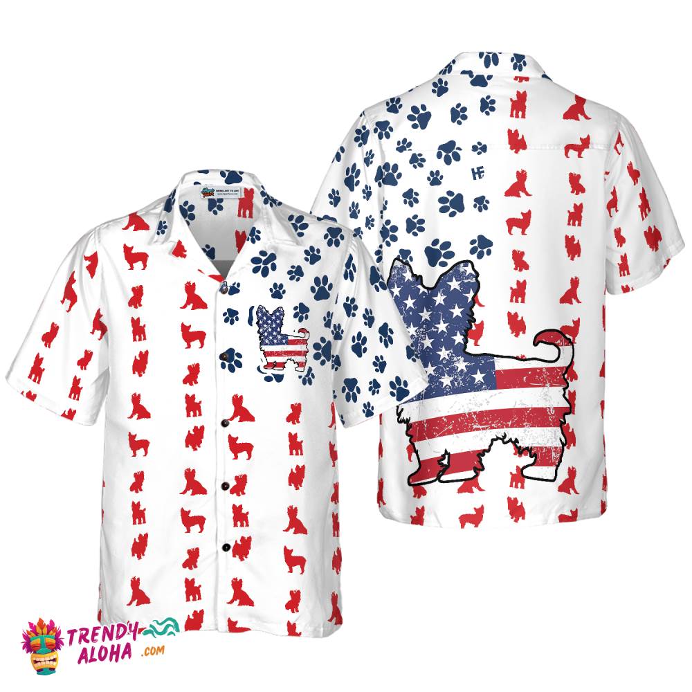 Yorkie American Flag Hawaiian Shirt