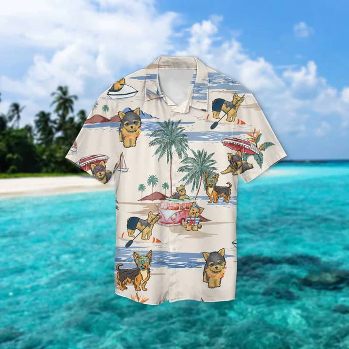 Yorkie Summer Beach Trendy Hawaiian Shirt, Trendy Hawaiian Shirts For Men Women Short Sleeve Aloha Beach Shirt