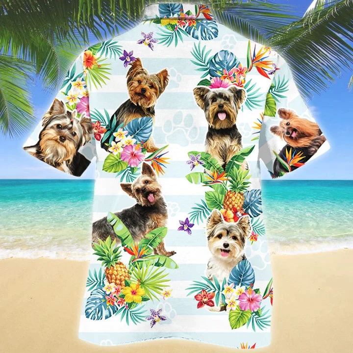 Yorkshire Terrier Dog Tropical Flower Pattern Trendy Hawaiian Shirt