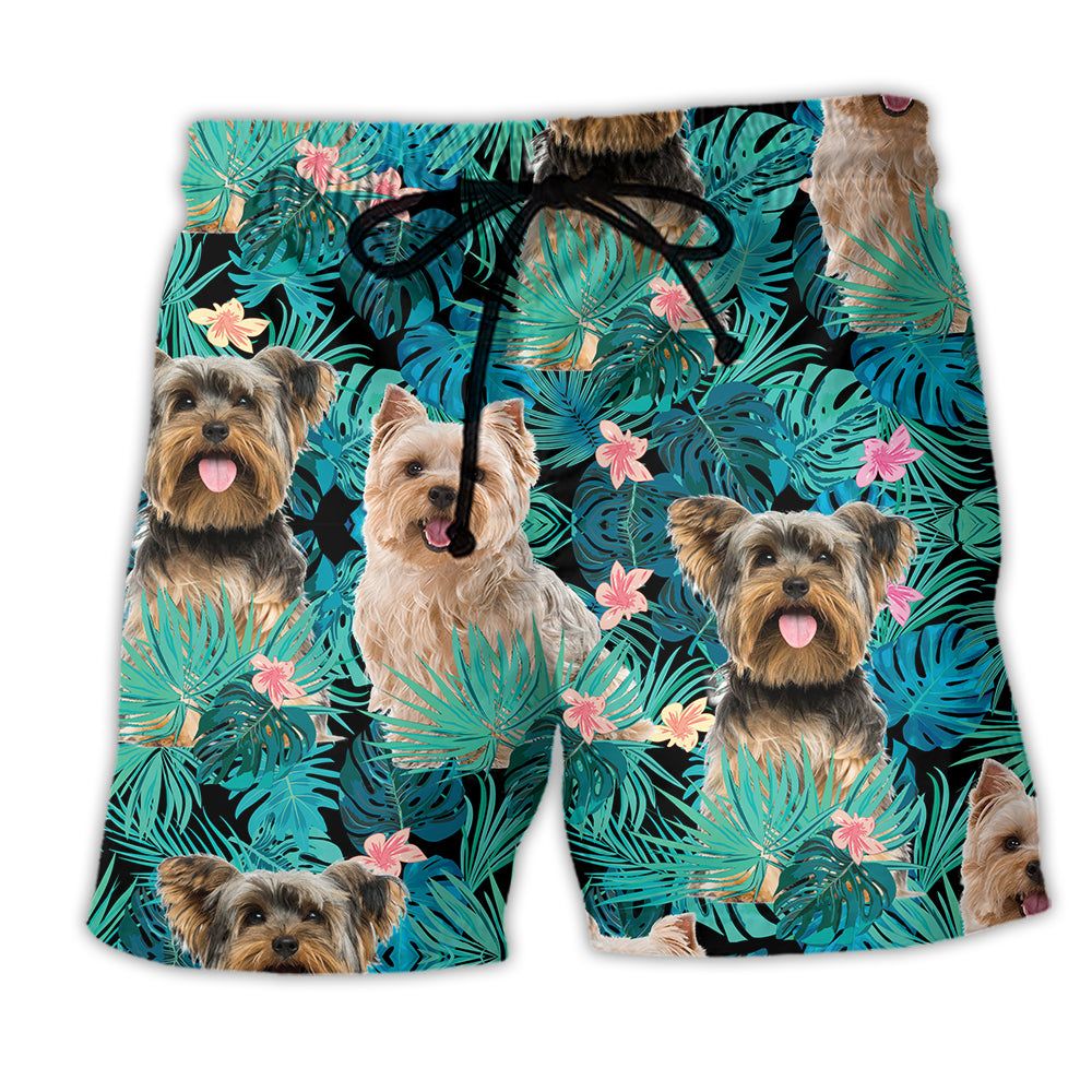 Yorkshire Terrier Tropical Floral Trendy Aloha Hawaiian Beach Shorts Yorkshire Terrier Tropical Floral Trendy Aloha Hawaiian Beach Shorts