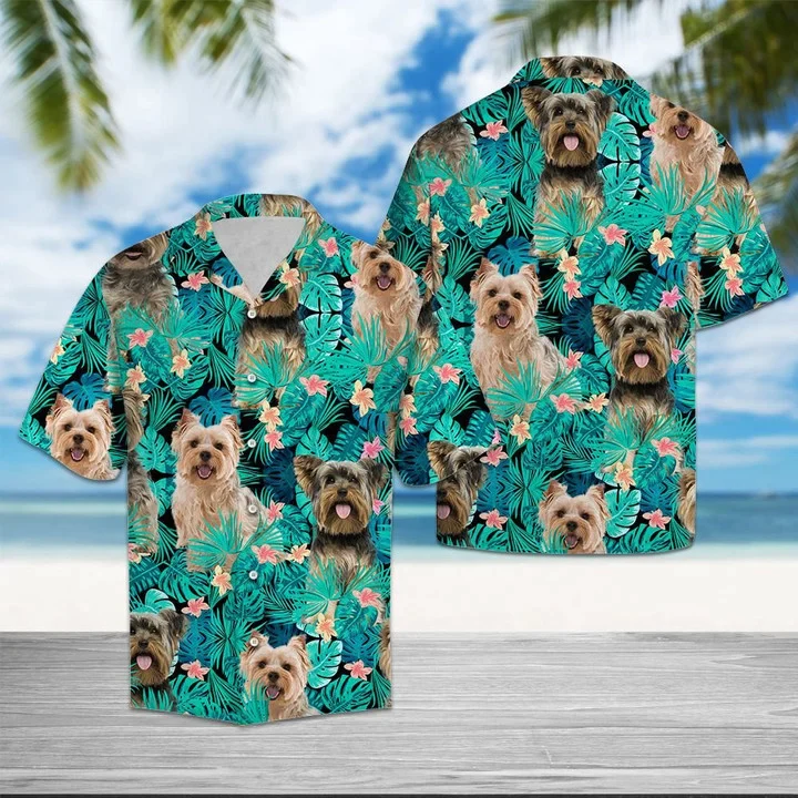 Yorkshire Terrier With Plumeria Flowers And Leaves Trendy Hawaiian Shirt Yorkshire Terrier With Plumeria Flowers And Leaves Trendy Hawaiian Shirt