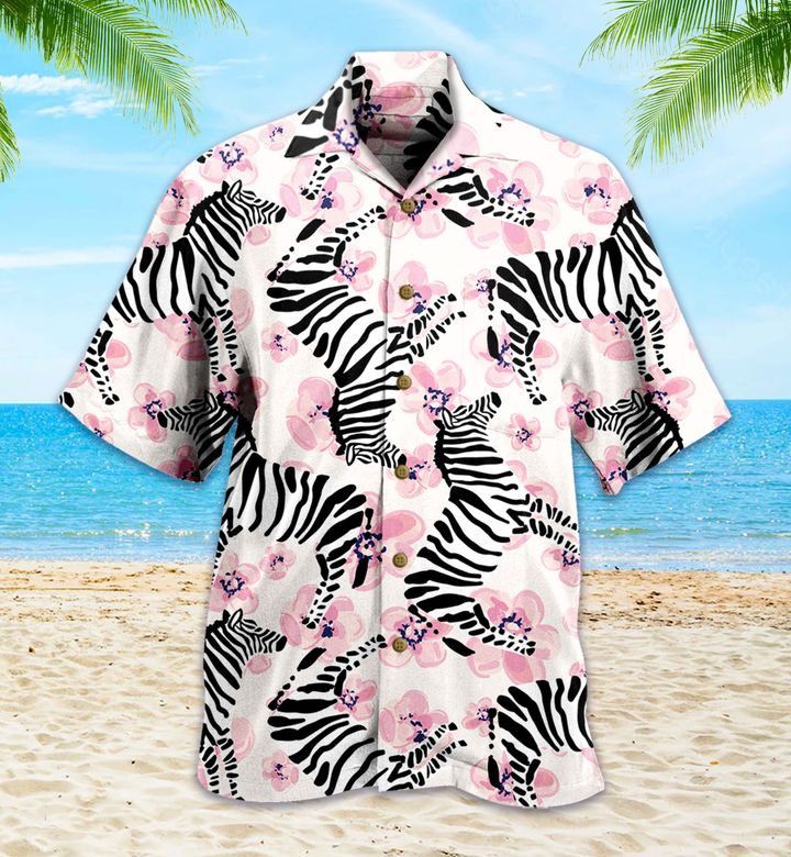 Zebra Amidst Lush Pink Floral Hawaiian Shirt Design