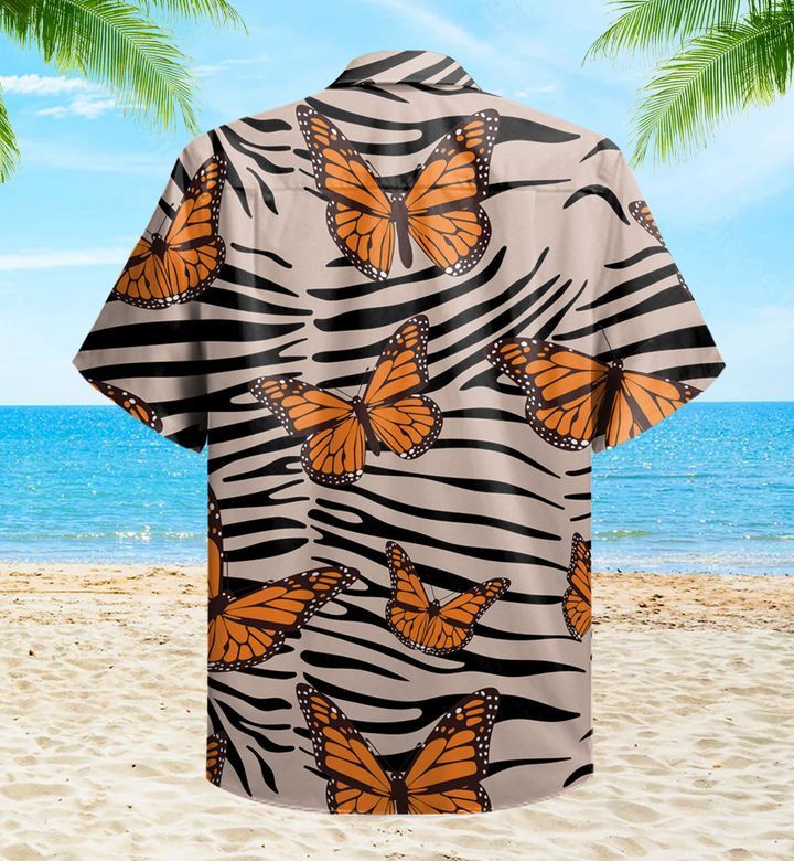 Zebra Butterflies Brown Trendy Hawaiian Shirt 3D