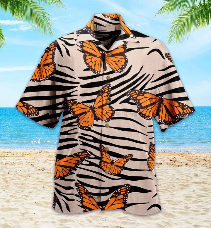 Zebra Butterflies Brown Trendy Hawaiian Shirt 3D Zebra Butterflies Brown Trendy Hawaiian Shirt 3D