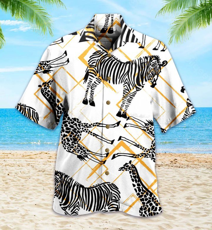 Zebra Giraffe White Funny Hawaiian Shirt 3D
