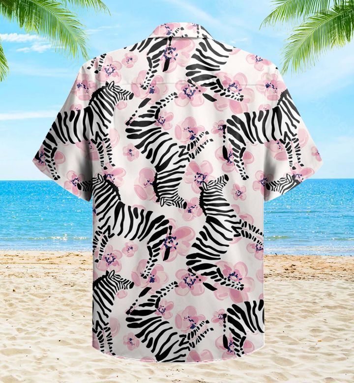 Zebra On Pink Flowers Trendy Hawaiian Shirt 3D