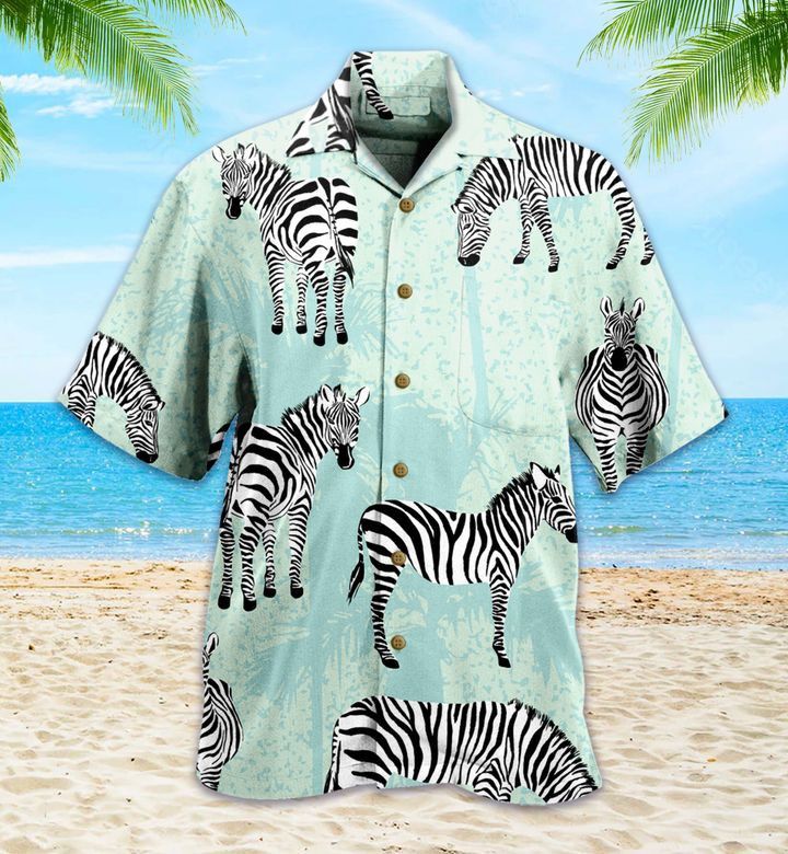 Zebra Palm Blue Trendy Hawaiian Shirt 3D Zebra Palm Blue Trendy Hawaiian Shirt 3D